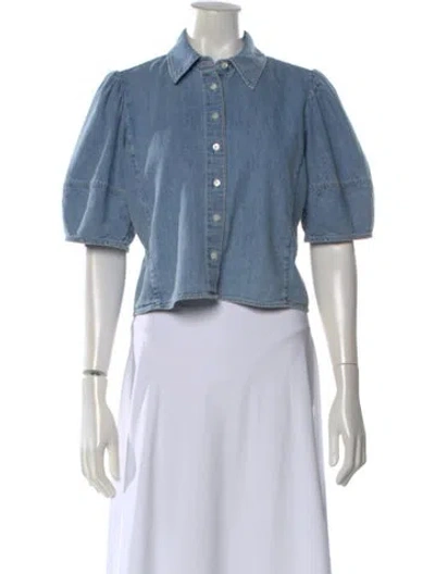 Pre-owned Frame Short Sleeve Button-up Top In Blue