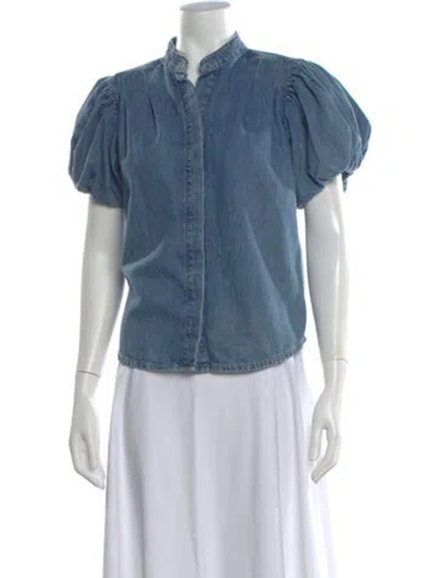 Pre-owned Frame Short Sleeve Button-up Top In Blue