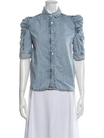 Pre-owned Frame Short Sleeve Button-up Top In Blue