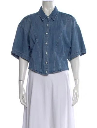 Pre-owned Frame Short Sleeve Button-up Top In Blue