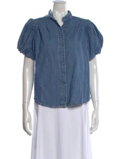 Pre-owned Frame Short Sleeve Button-up Top In Blue