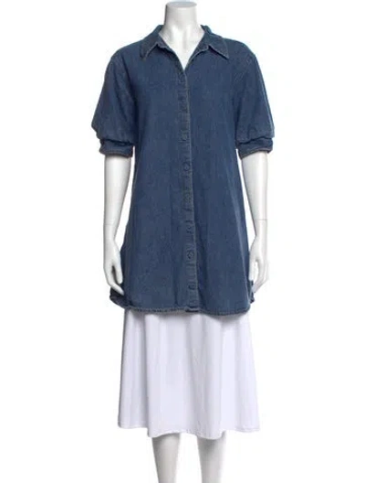 Pre-owned Frame Short Sleeve Button-up Top In Blue