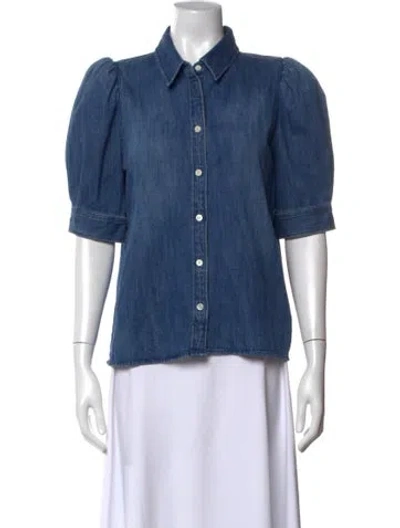 Pre-owned Frame Short Sleeve Button-up Top In Blue
