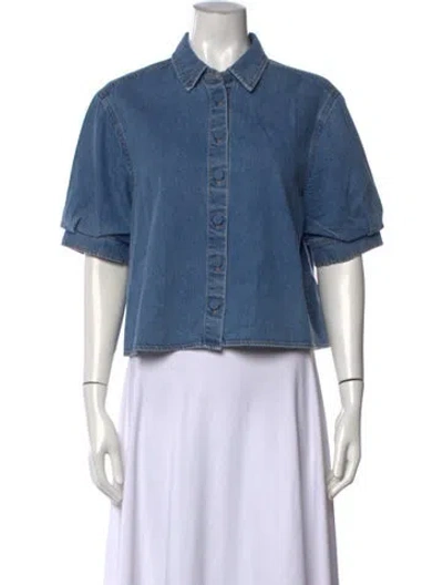 Pre-owned Frame Short Sleeve Button-up Top In Blue