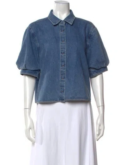 Pre-owned Frame Short Sleeve Button-up Top In Blue