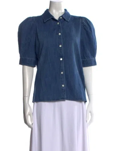 Pre-owned Frame Short Sleeve Button-up Top In Blue