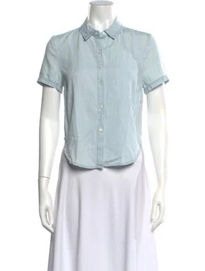 Pre-owned Frame Short Sleeve Button-up Top In Blue