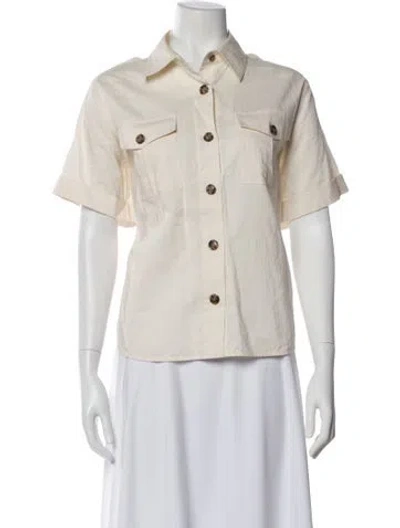 Pre-owned Frame Short Sleeve Button-up Top In Neutral
