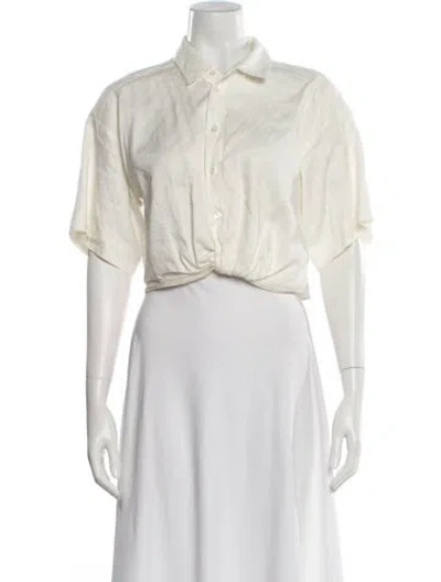 Pre-owned Frame Short Sleeve Button-up Top In Neutral