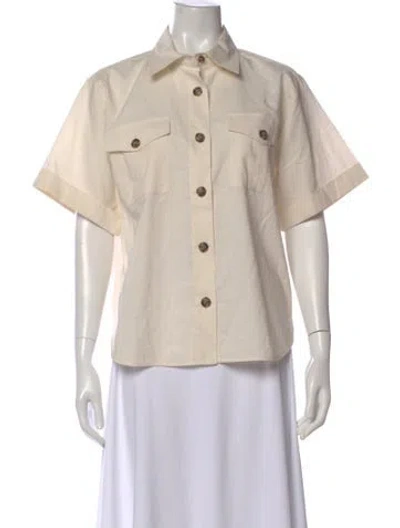 Pre-owned Frame Short Sleeve Button-up Top In Neutral