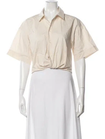 Pre-owned Frame Short Sleeve Button-up Top In Neutral