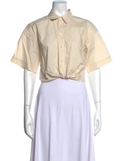 Pre-owned Frame Short Sleeve Button-up Top In Neutrals