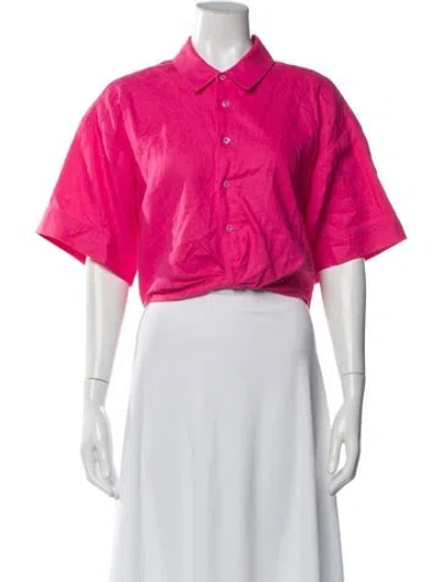 Pre-owned Frame Short Sleeve Button-up Top In Pink