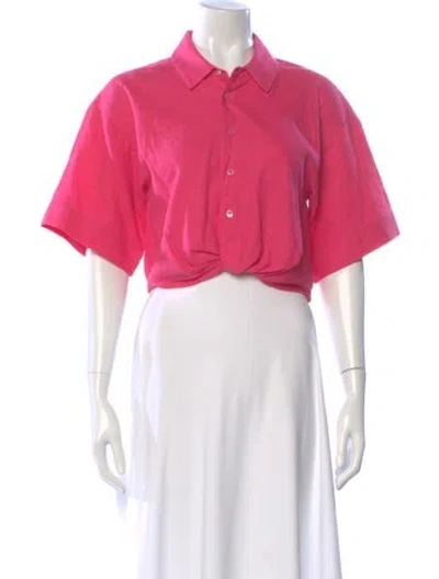 Pre-owned Frame Short Sleeve Button-up Top In Red
