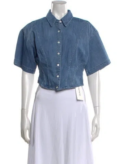 Pre-owned Frame Short Sleeve Button-up Top W/ Tags In Blue