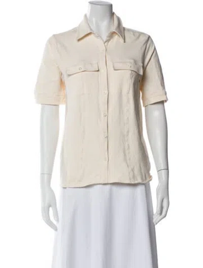 Pre-owned Frame Short Sleeve Button-up Top In White