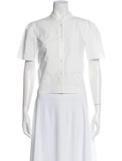 Pre-owned Frame Short Sleeve Button-up Top In White