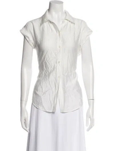 Pre-owned Frame Short Sleeve Button-up Top In White