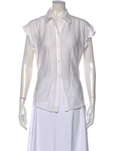 Pre-owned Frame Short Sleeve Button-up Top In White