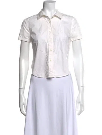 Pre-owned Frame Short Sleeve Button-up Top In White