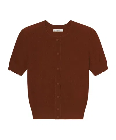 Frame Short Sleeve Cardigan In Burgundy