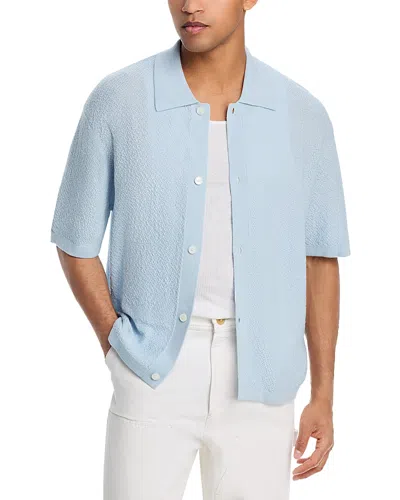 Frame Short Sleeve Cardigan Sweater In Blue