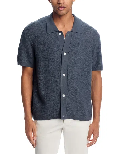 Frame Short Sleeve Cardigan Sweater In Blue