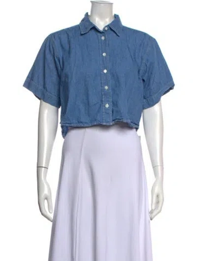 Pre-owned Frame Short Sleeve Crop Top In Blue