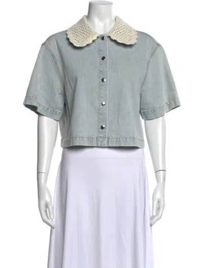 Pre-owned Frame Short Sleeve Crop Top In Blue