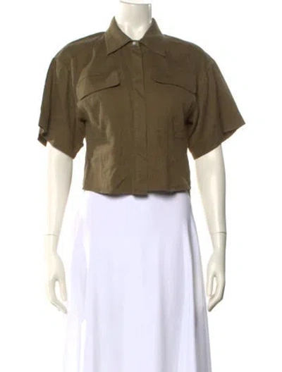 Pre-owned Frame Short Sleeve Crop Top In Green