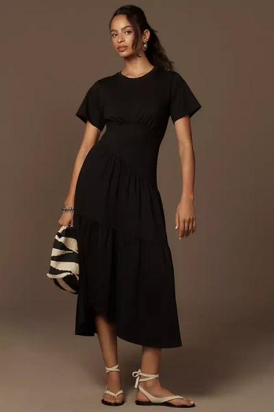 Frame Gathered Seam Short Sleeve Dress In Black
