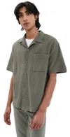 Frame Short Sleeve Jacquard Relaxed Shirt Dark Sage In Dark Sage