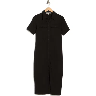Frame Short Sleeve Jersey Shirtdress In Black
