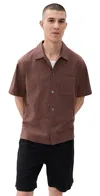 Frame Short Sleeve Light Pique Button Down Polo Mauve In Brown