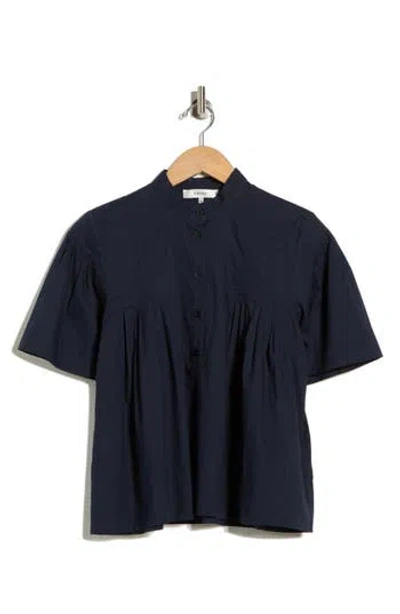 Frame Short Sleeve Pleated Button-up Top In Blue