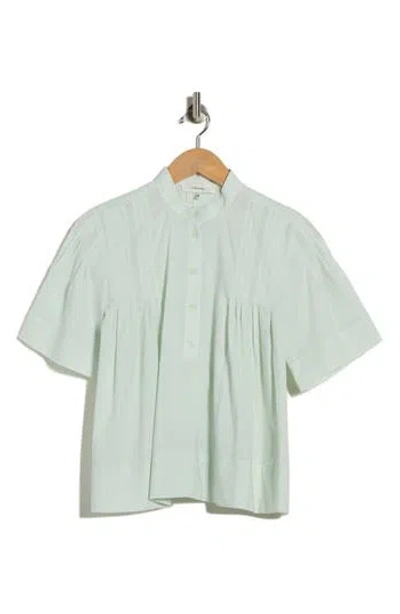 Frame Short Sleeve Pleated Button-up Top In Green
