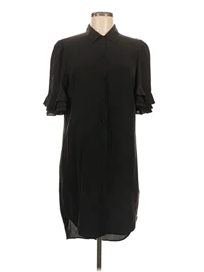 Pre-owned Frame Short Sleeve Silk Top Black Mock Neckline Tops