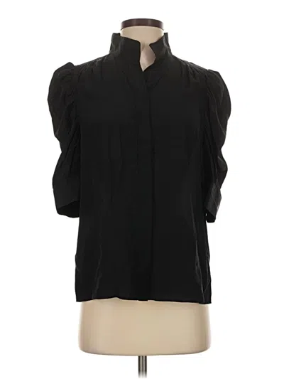 Pre-owned Frame Short Sleeve Silk Top Black Mock Neckline Tops