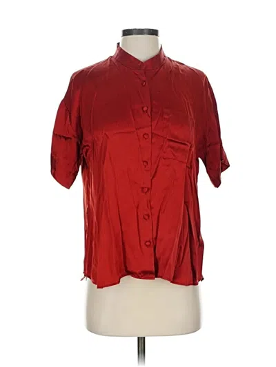 Pre-owned Frame Short Sleeve Silk Top Red Collared Neckline Tops