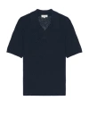 Frame Mesh Short Sleeve Open Collar Polo Sweater In Navy