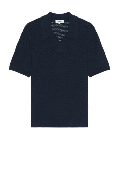 Frame Short Sleeve Sweater Polo In Navy