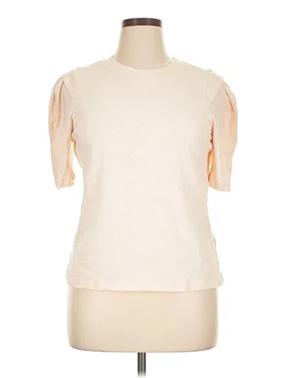 Pre-owned Frame Short Sleeve Top Ivory Solid Pattern Mock Neckline Tops In White