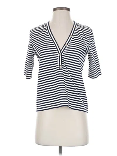Pre-owned Frame Short Sleeve Top White Stripes Pattern V-neck Tops