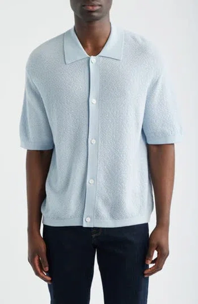Frame Short Sleeve Wool Cardigan In Blue