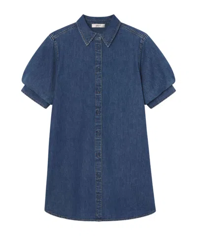 Frame Short-sleeved Denim Dress In Blue