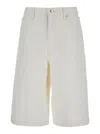 Frame Flared Denim Bermuda Shorts. In White