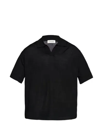 Frame Short-sleeve Knitted Polo Shirt In Black