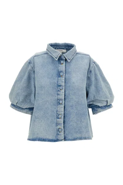 Frame Short-sleeved Denim Chambray Billow Shirt In Blue