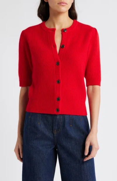 Frame Shrunken Rib Wool & Cashmere Cardigan In True Red