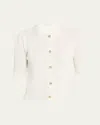 Frame Shrunken Short Sleeve Cardigan Sweater In Cream